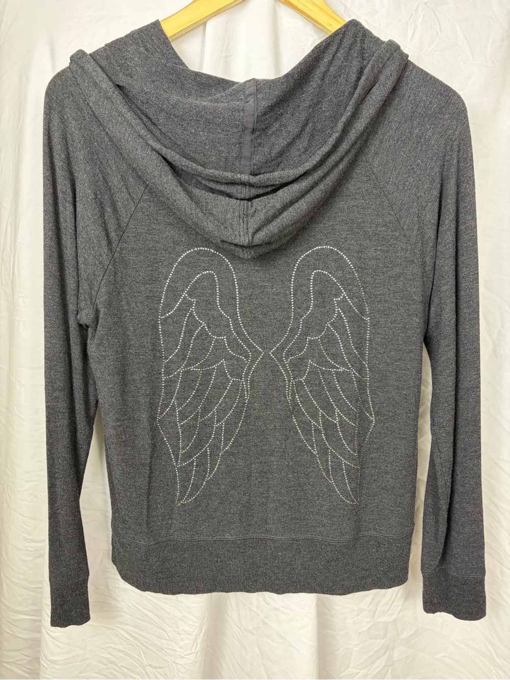 Victoria's Secret Charcoal Gray Hooded Top with Rhinestone Wing Design
